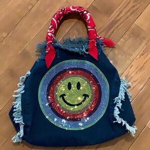 NEW Rainbow DENIM 😊 Smiley Bag HIP CHIK Couture. Crossbody strap included 11/11